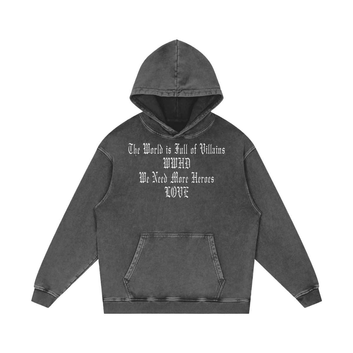 We Need More Heroes Acid Wash Heavyweight Oversize Hoodie
