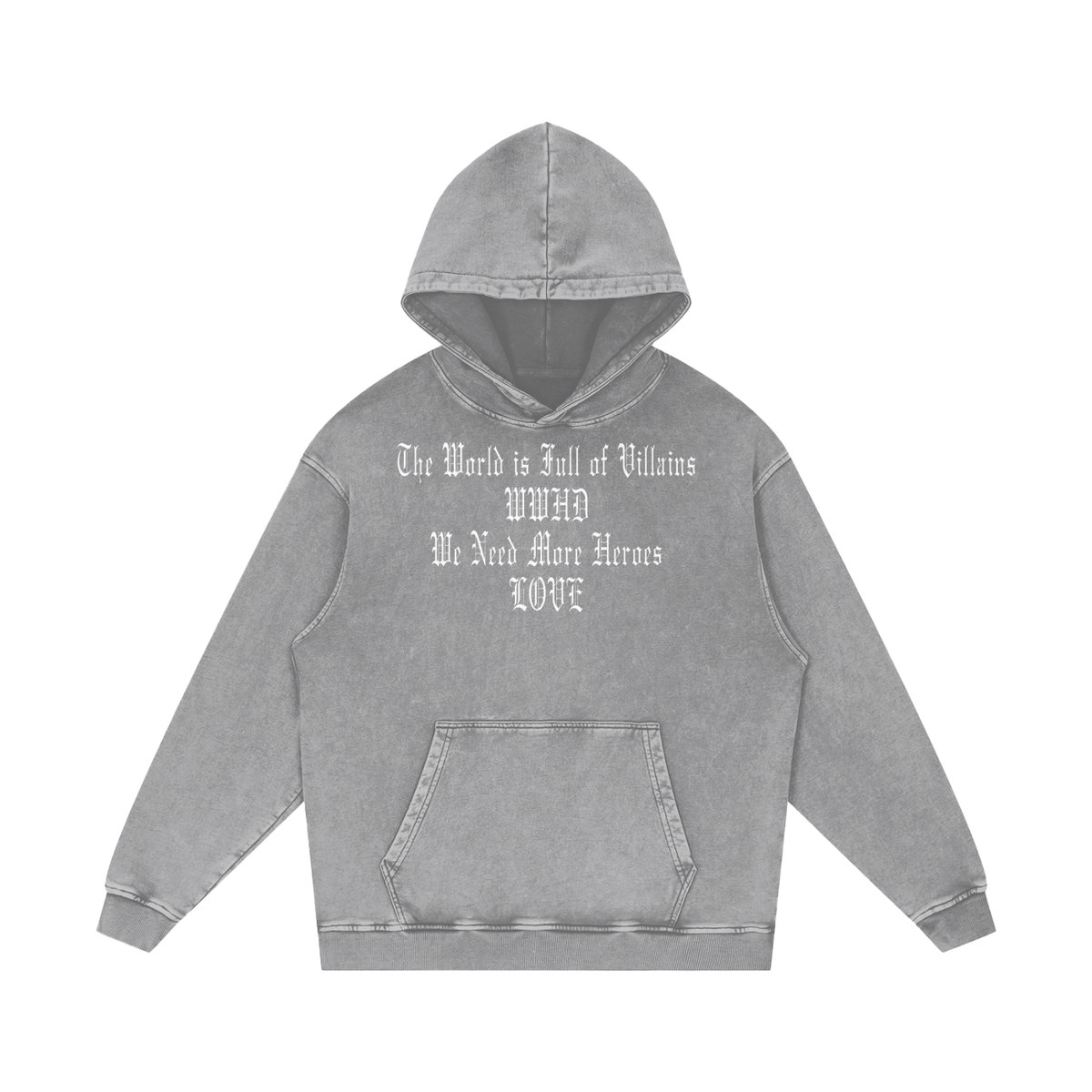 We Need More Heroes Acid Wash Heavyweight Oversize Hoodie